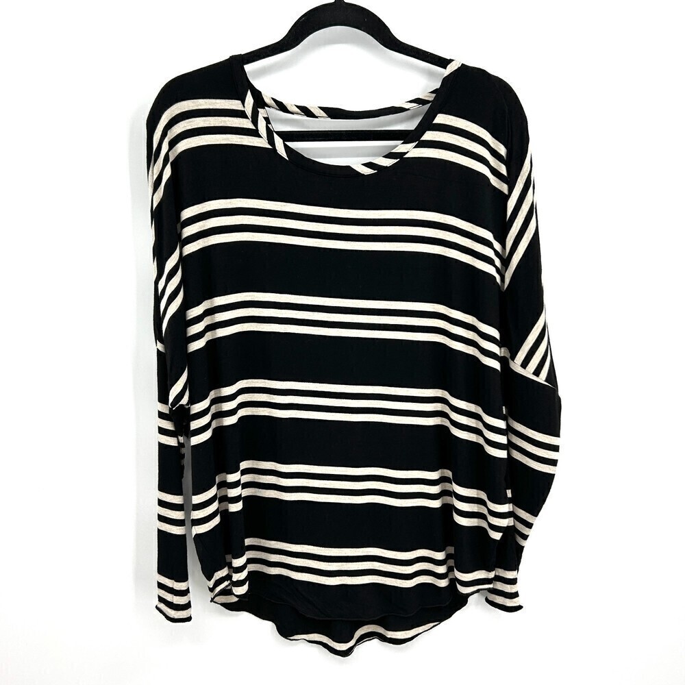 NWT CHASER Black Gray Striped Oversized Dolman Sleeve Open Back Comfy Top Medium